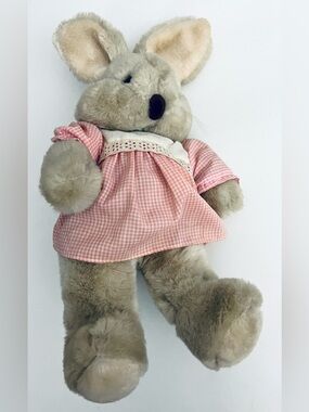 VTG Fairview Bunny Rabbit Plush Pink Gingham Dress  Cottagecore Stuffed Animal